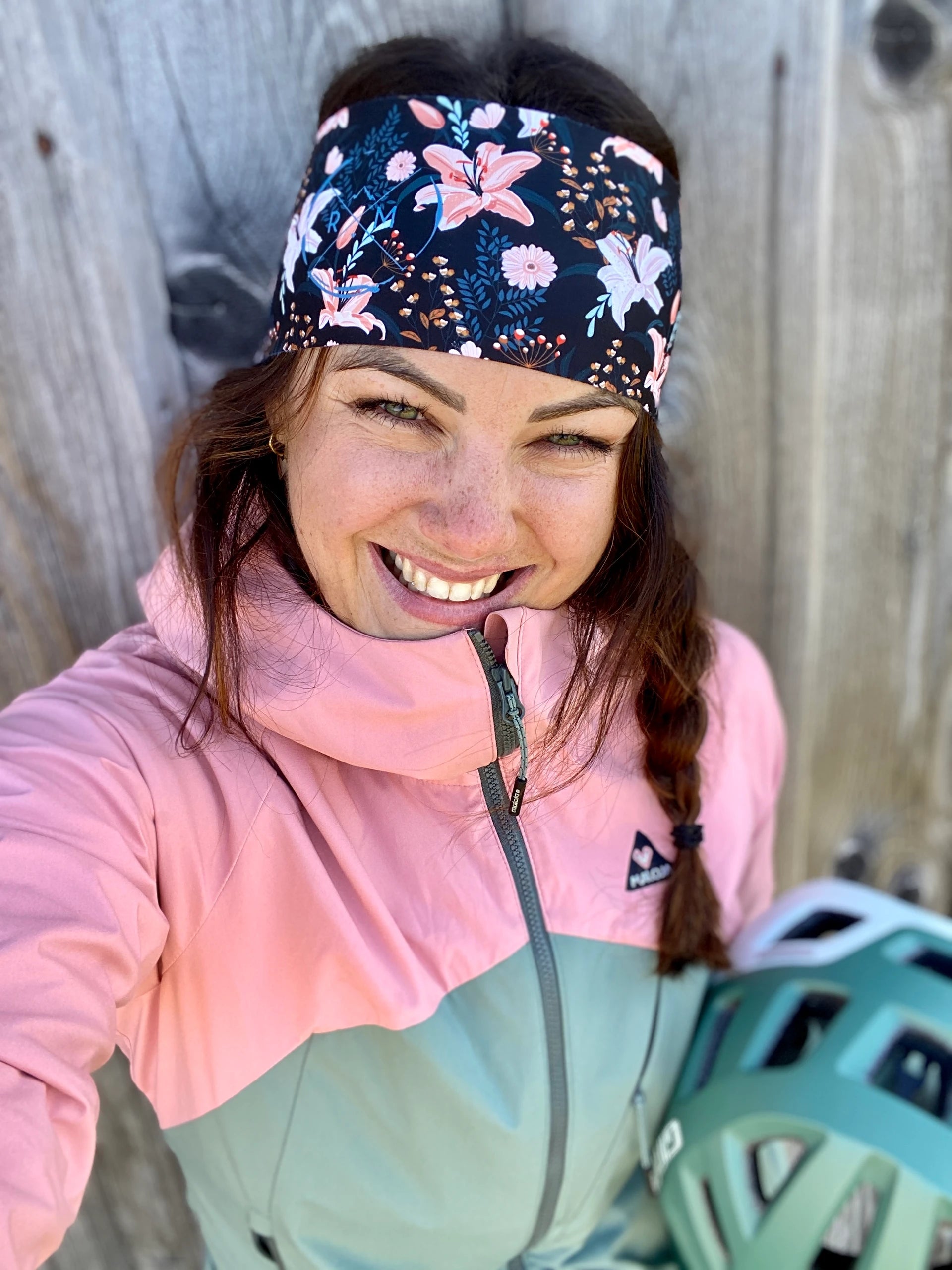 stirnband für unter fahrradhelm BLACK LILIE – Rosa Mint