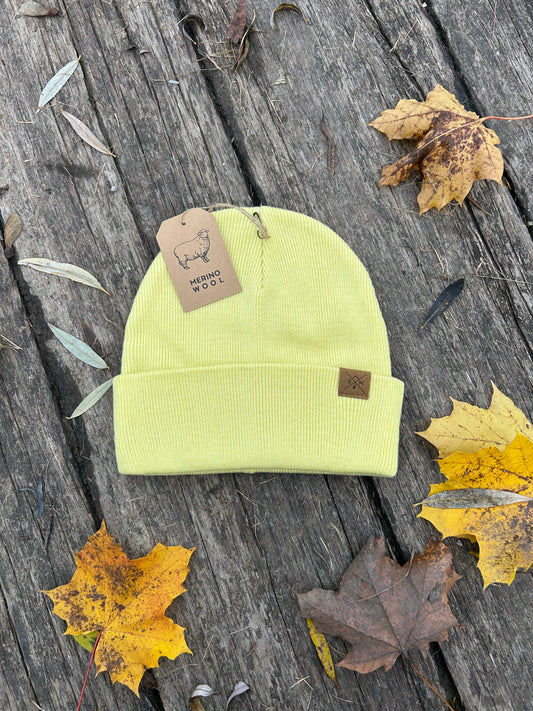 Merino Mütze pastell gelb