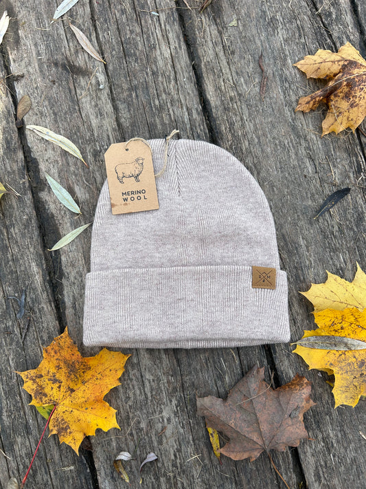 Merino Mütze beige meliert